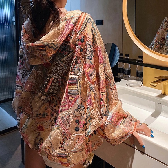 🌸HP🛼 Sequin jacket bomber womens hoodie top zip up rainbow - Picture 3 of 11